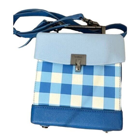 Botkier Lennox Blue White Plaid Purse Handbag Lunchbox NWOT - Picture 4 of 11